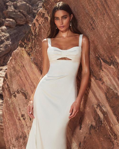 Lp2404 modern minimalist wedding dress with straps and sheath silhouette1